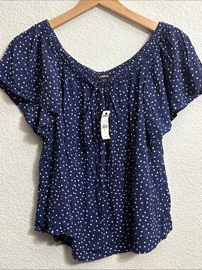 NEW Express Navy White Polka Dot Top Flowy Womens Small